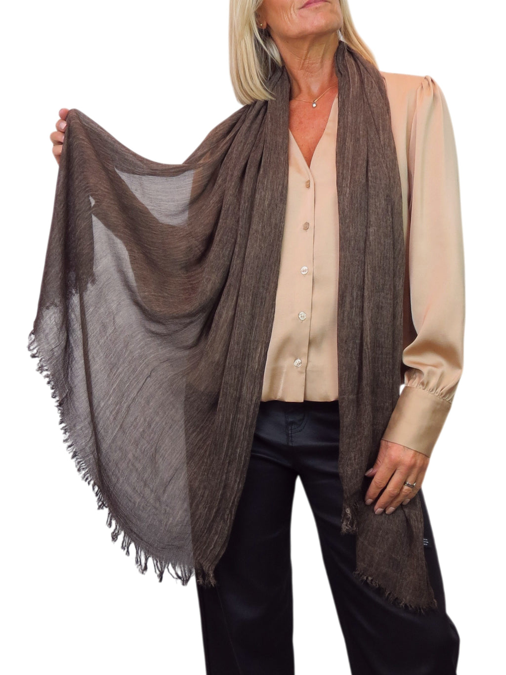 Lightweight Crinkle Scarf Two Tone Shawl Wrap Brown