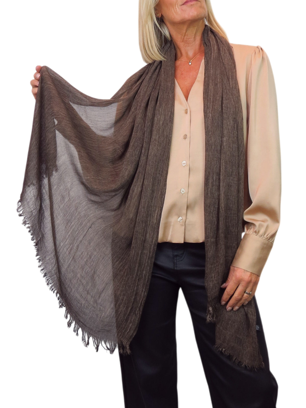Lightweight Crinkle Scarf Two Tone Shawl Wrap Brown