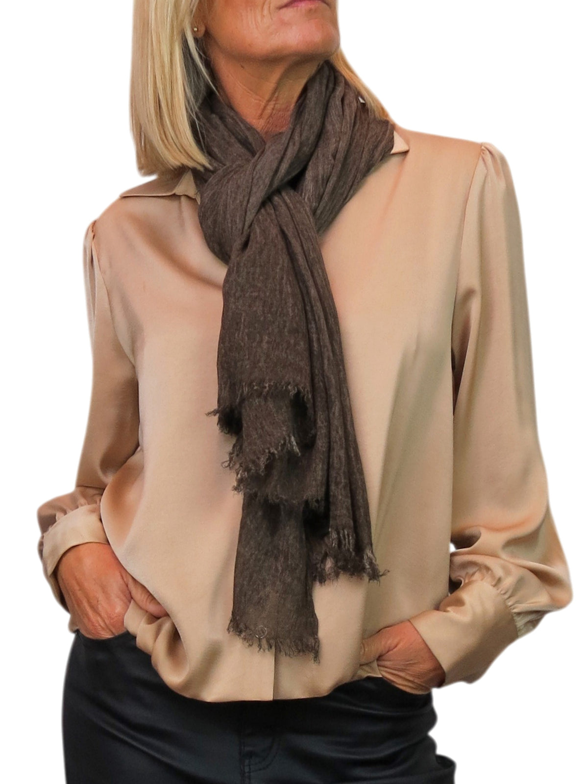 Lightweight Crinkle Scarf Two Tone Shawl Wrap Brown