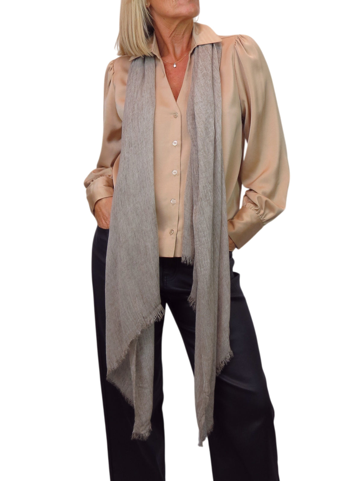 Lightweight Crinkle Scarf Two Tone Shawl Wrap Oatmeal
