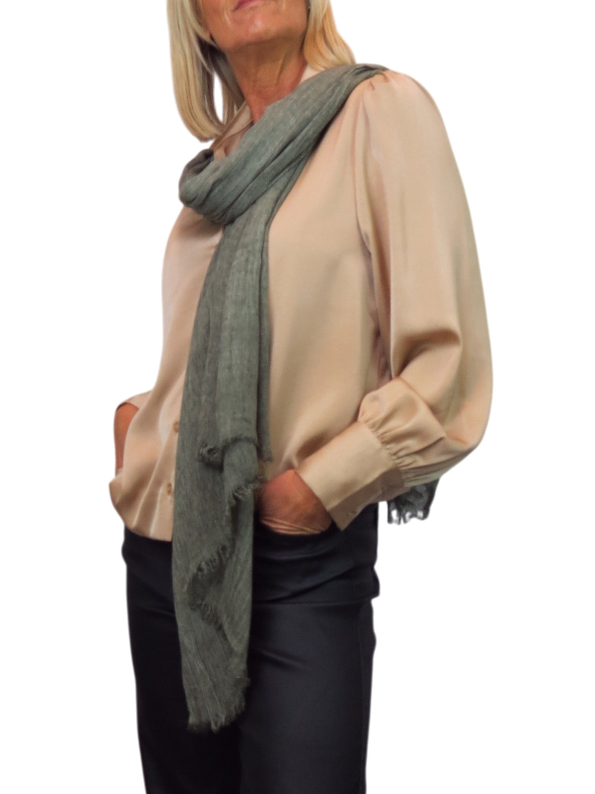 Lightweight Crinkle Scarf Two Tone Shawl Wrap Green