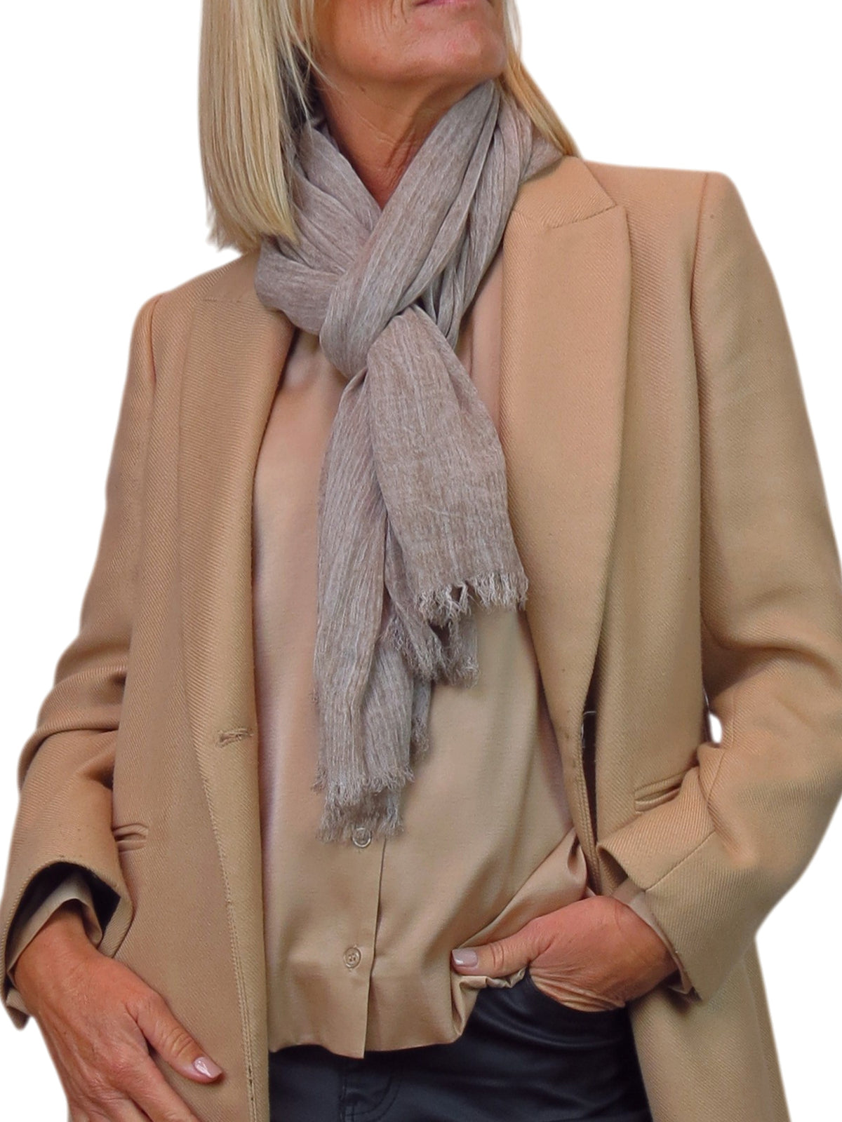 Lightweight Crinkle Scarf Two Tone Shawl Wrap Beige