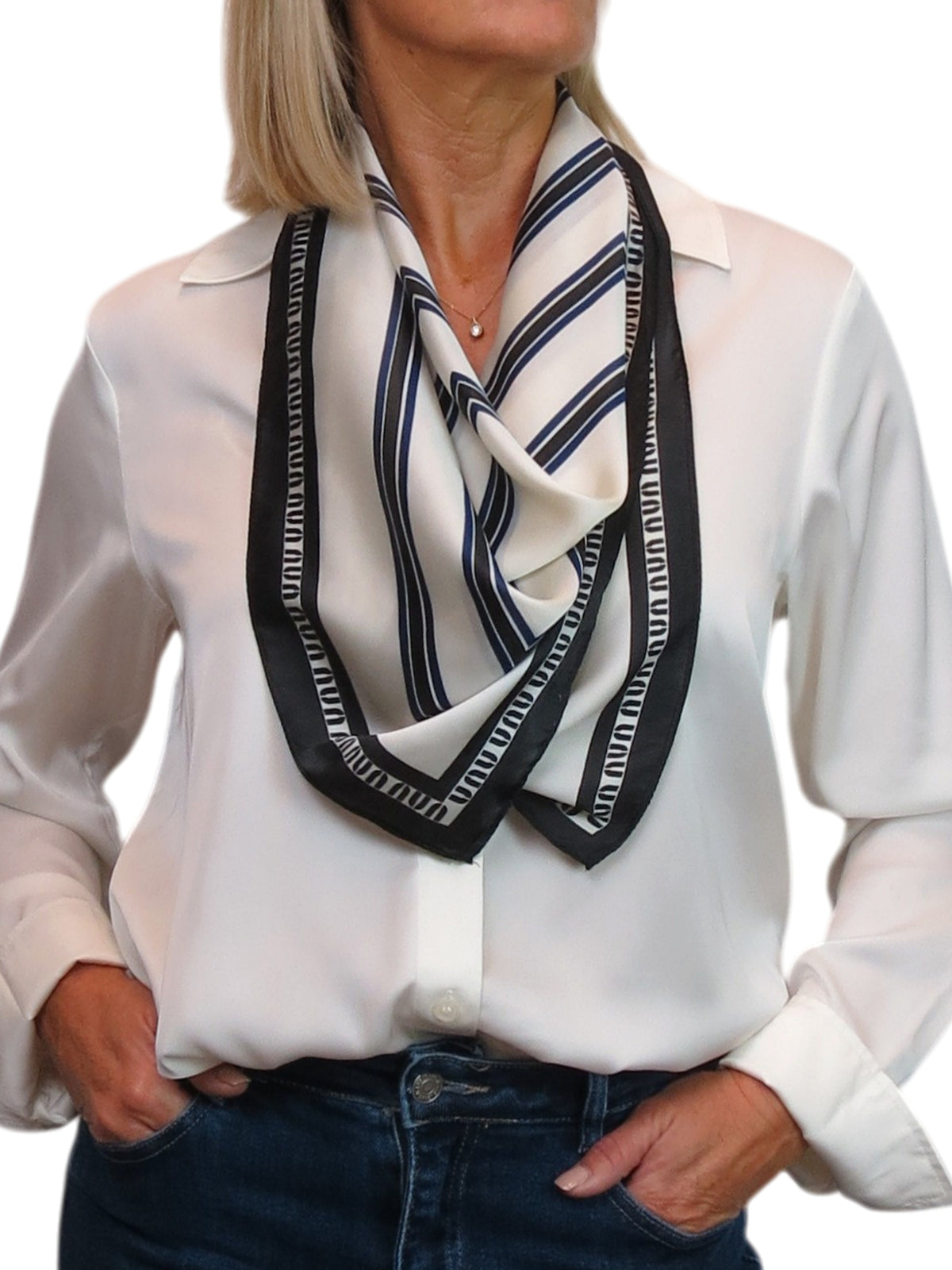 Silky Square Scarf Neckerchief with Scarf Ring Black