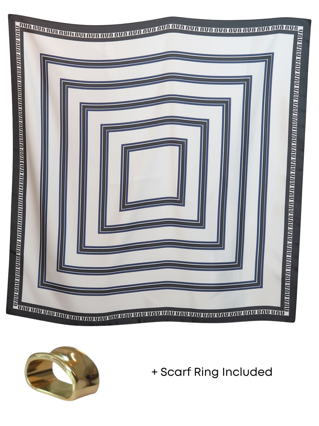 Silky Square Scarf Neckerchief with Scarf Ring Black