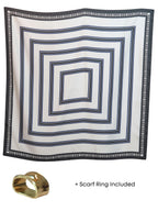 Silky Square Scarf Neckerchief with Scarf Ring Black