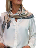 Silky Square Scarf Neckerchief with Scarf Ring Beige