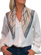 Silky Square Scarf Neckerchief with Scarf Ring Beige