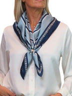 Silky Square Scarf Neckerchief with Scarf Ring Blue
