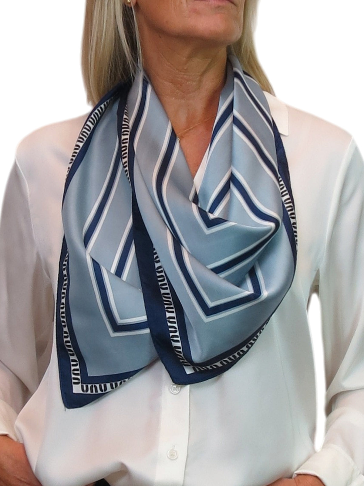 Silky Square Scarf Neckerchief with Scarf Ring Blue