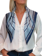 Silky Square Scarf Neckerchief with Scarf Ring Blue