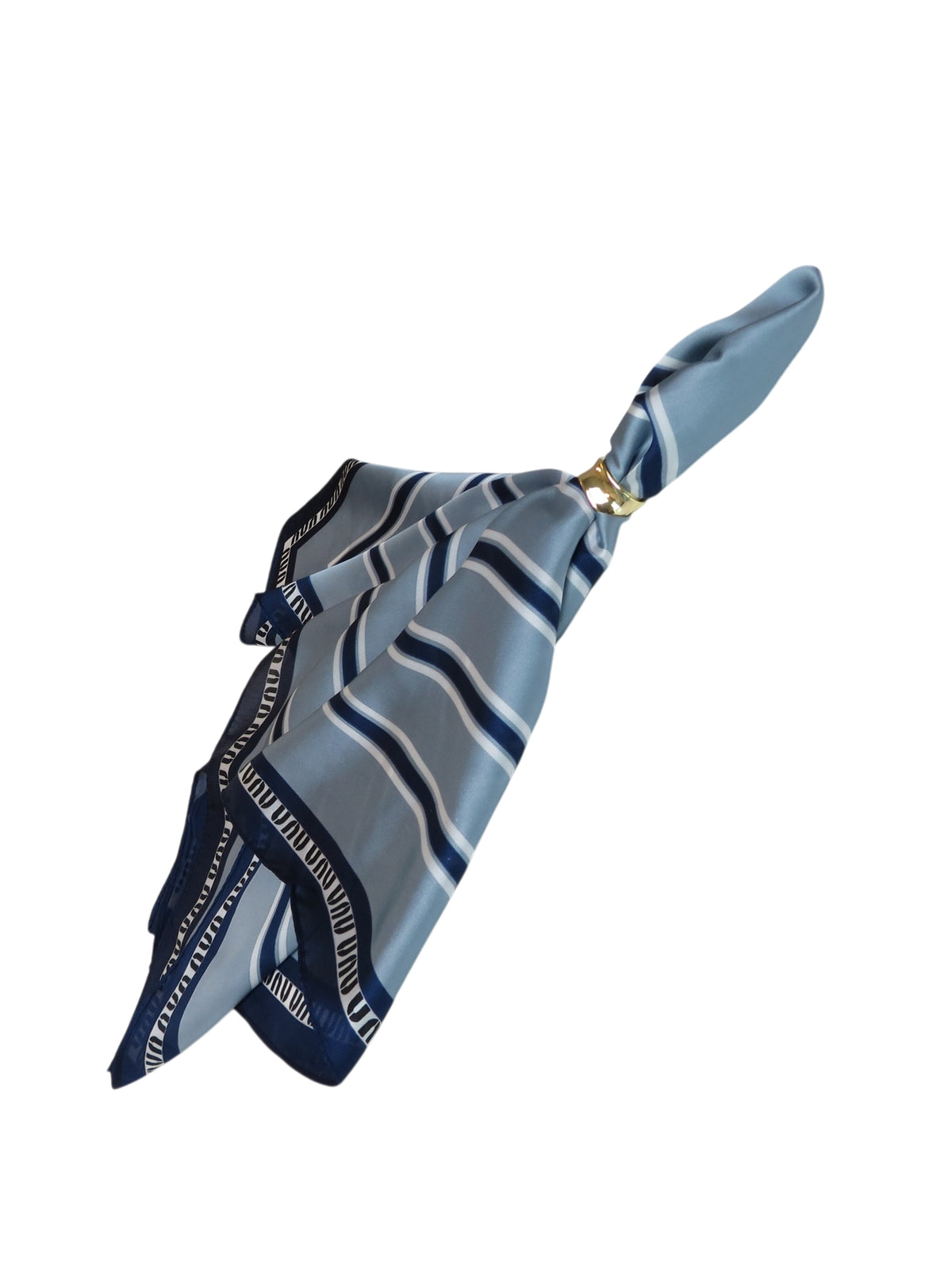 Silky Square Scarf Neckerchief with Scarf Ring Blue