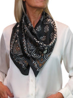Silky Paisley Square Neckerchief Scarf with Scarf Ring Black