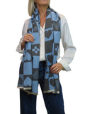 Wool Blend Heart Print Reversible Pashmina Scarf Blue