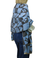 Wool Blend Heart Print Reversible Pashmina Scarf Blue