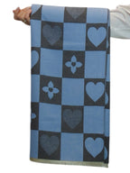 Wool Blend Heart Print Reversible Pashmina Scarf Blue