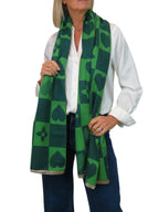 Wool Blend Heart Print Reversible Pashmina Scarf Green