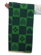 Wool Blend Heart Print Reversible Pashmina Scarf Green