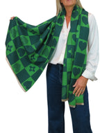Wool Blend Heart Print Reversible Pashmina Scarf Green