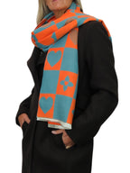 Wool Blend Heart Print Reversible Pashmina Scarf Orange