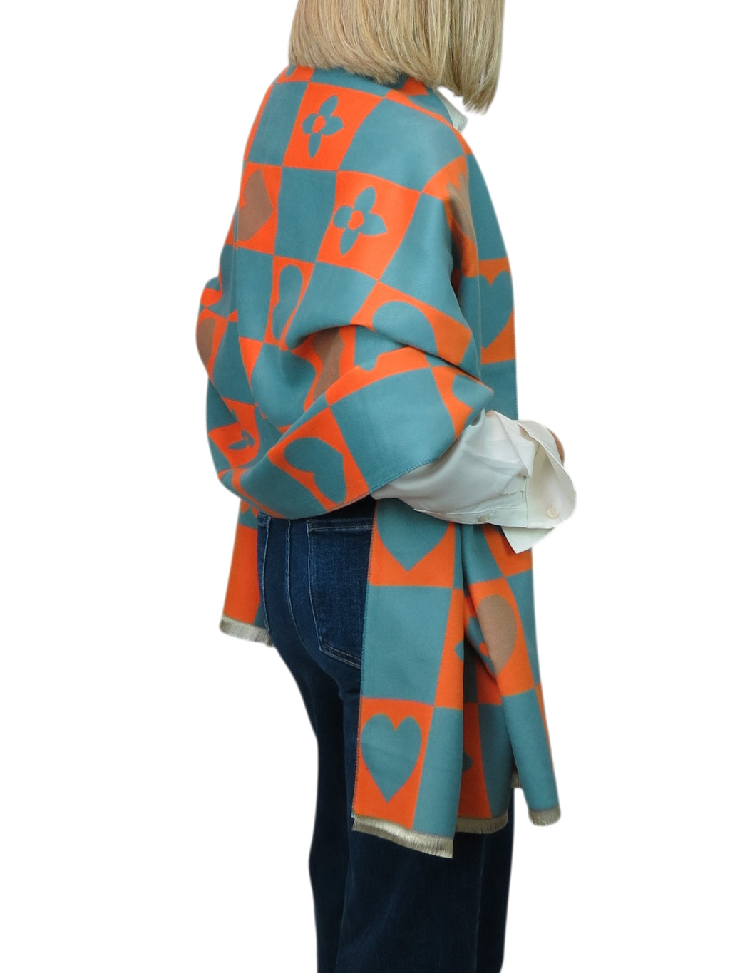 Wool Blend Heart Print Reversible Pashmina Scarf Orange