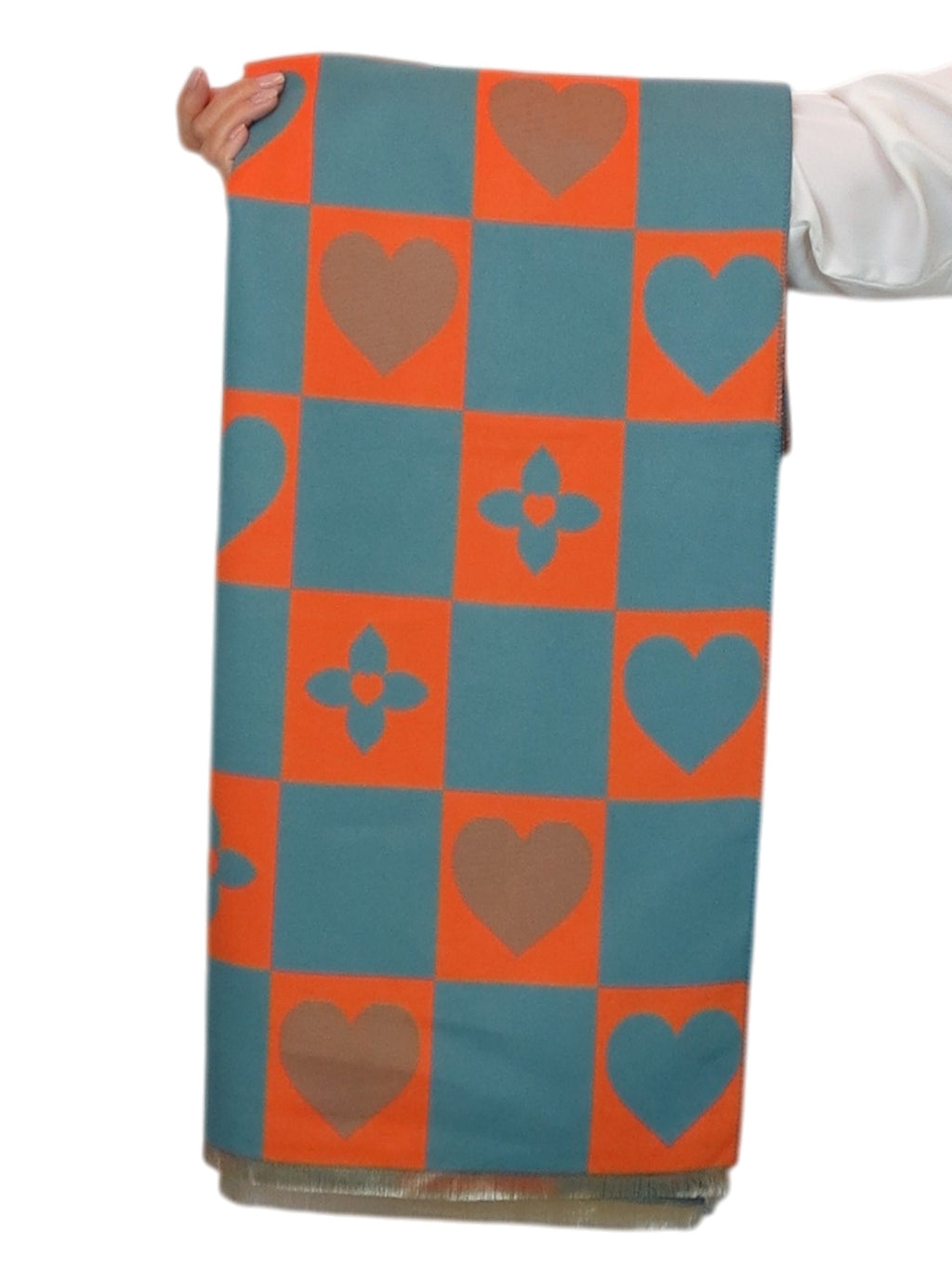 Wool Blend Heart Print Reversible Pashmina Scarf Orange