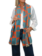 Wool Blend Heart Print Reversible Pashmina Scarf Orange