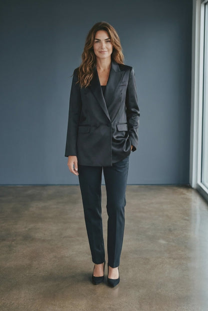 Satin Oversized Double Breasted Blazer Smart Black