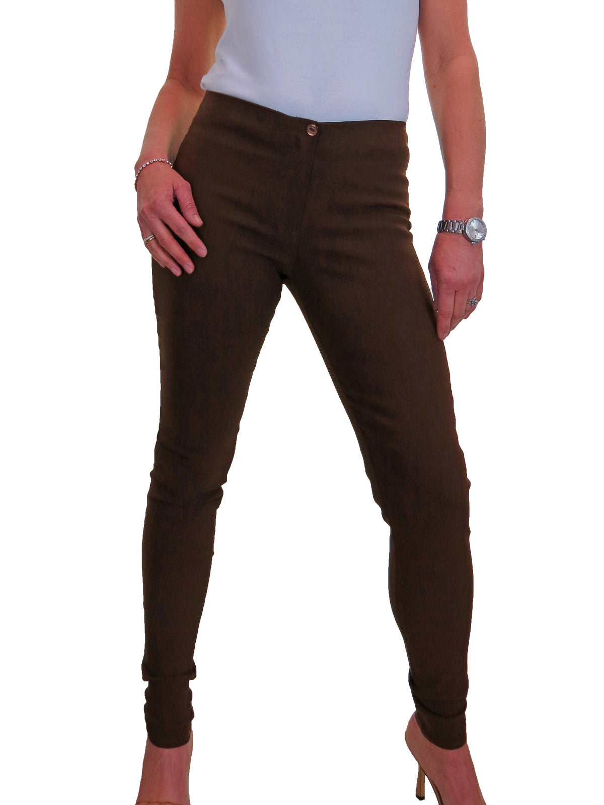 Ladies Skinny Fit Low Rise Stretch Trouser Brown