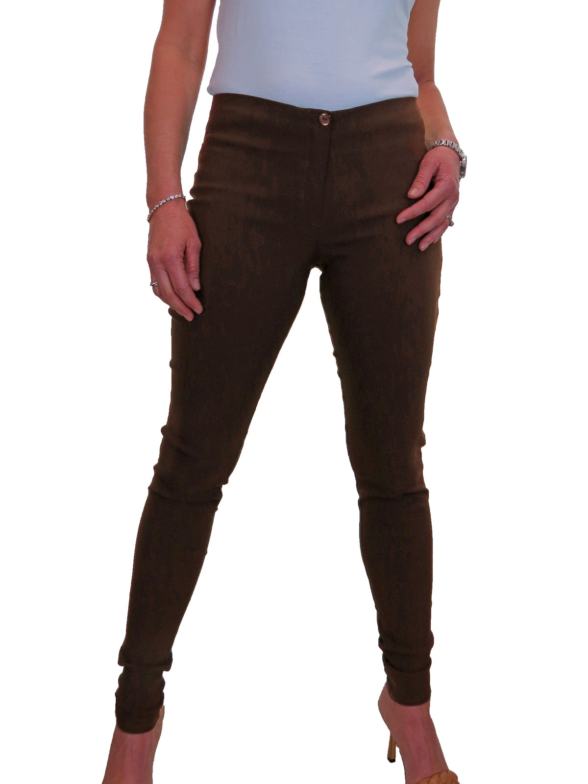 Ladies Skinny Fit Low Rise Stretch Trouser Brown