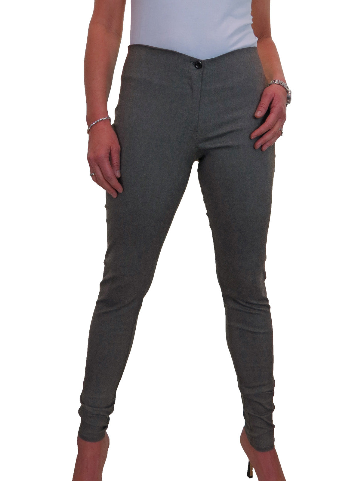 Ladies Skinny Fit Low Rise Stretch Trouser Grey