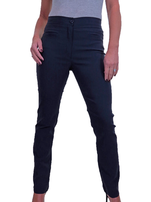 Womens High Waisted Straight Leg Trousers Navy Blue