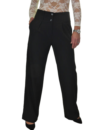 Ladies Wide Leg Smart Trouser Black