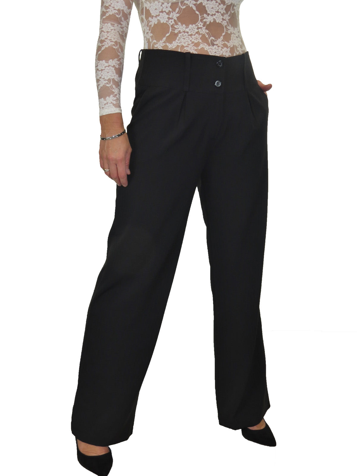 Ladies Wide Leg Smart Trouser Black