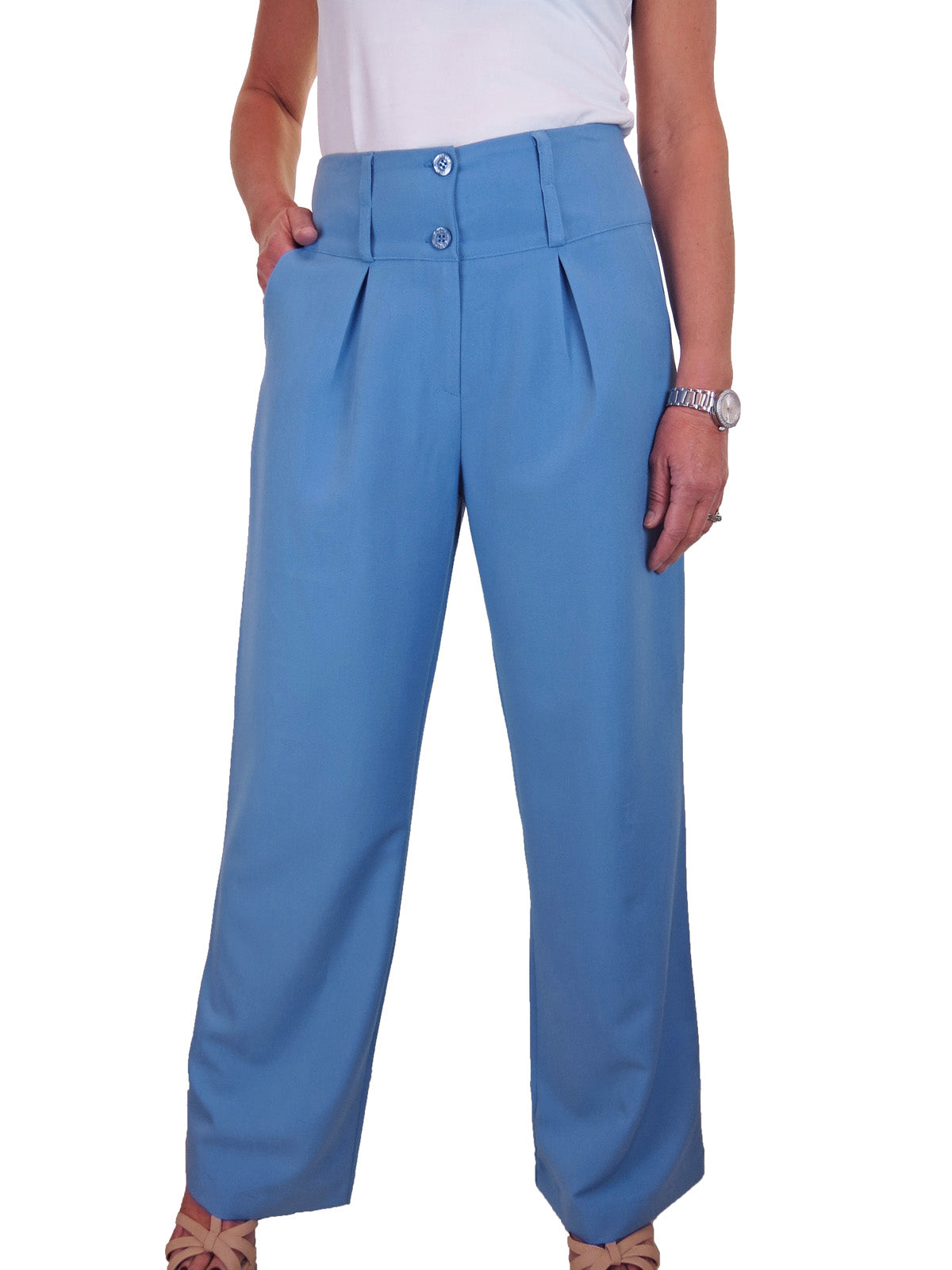 Ladies Wide Leg Smart Trouser Sky Blue