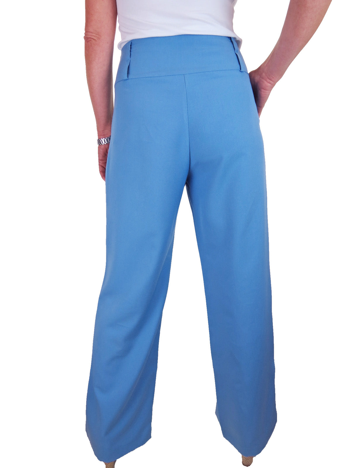 Ladies Wide Leg Smart Trouser Sky Blue