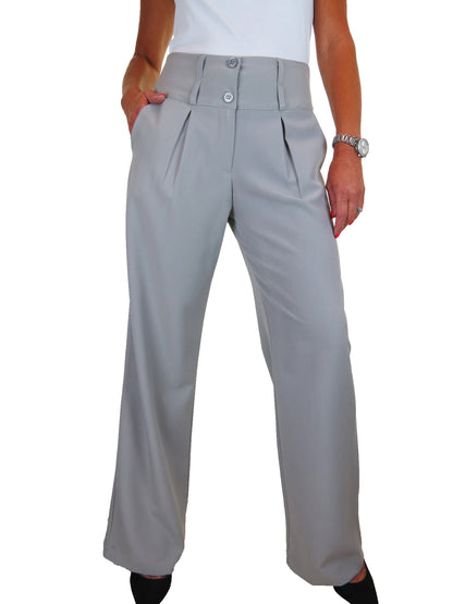 Ladies Wide Leg Smart Trouser Light Grey