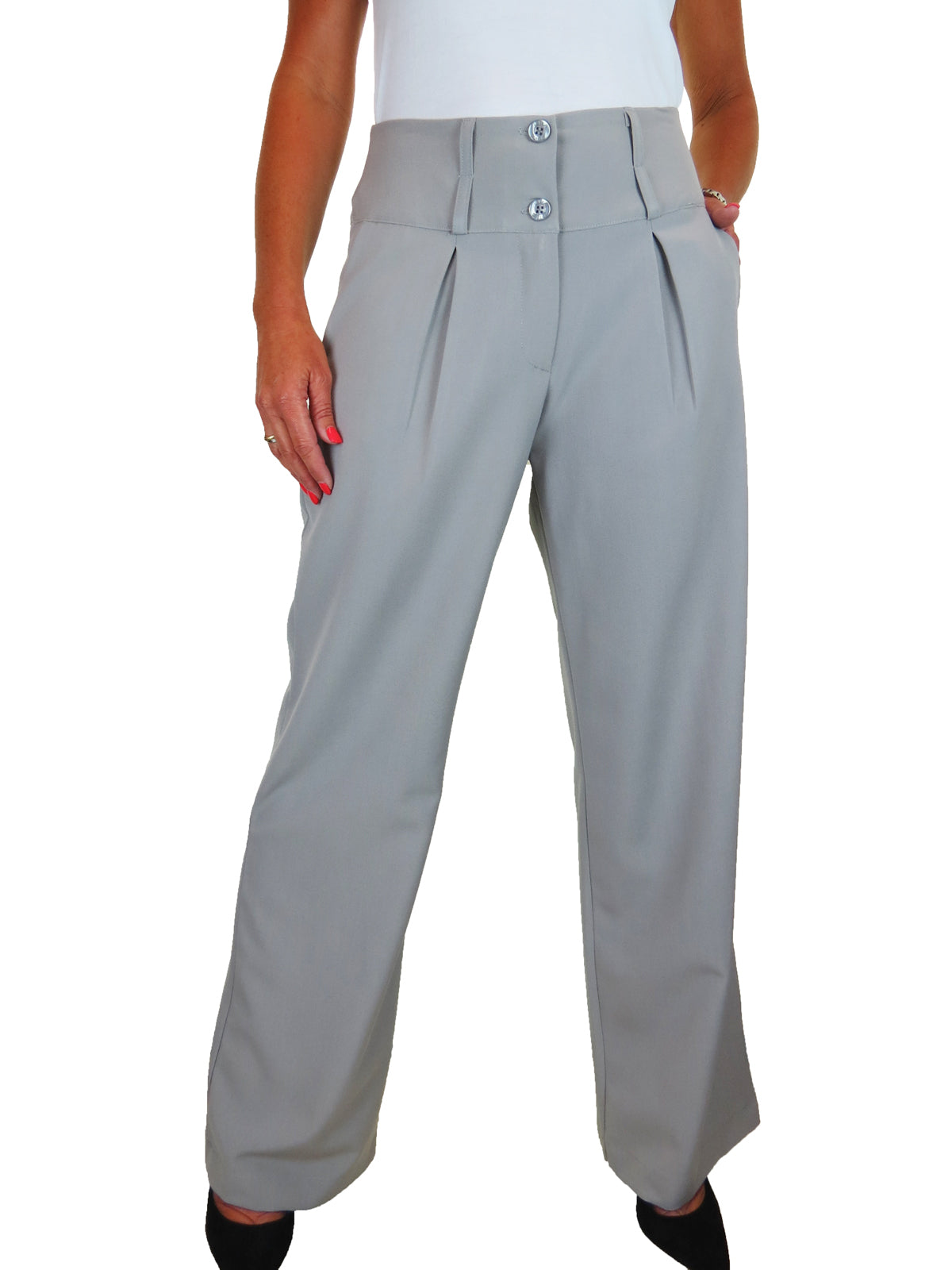 Ladies Wide Leg Smart Trouser Light Grey