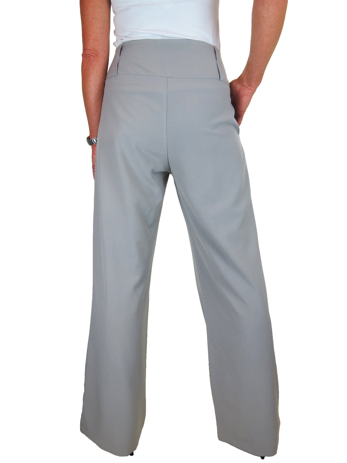 Ladies Wide Leg Smart Trouser Light Grey