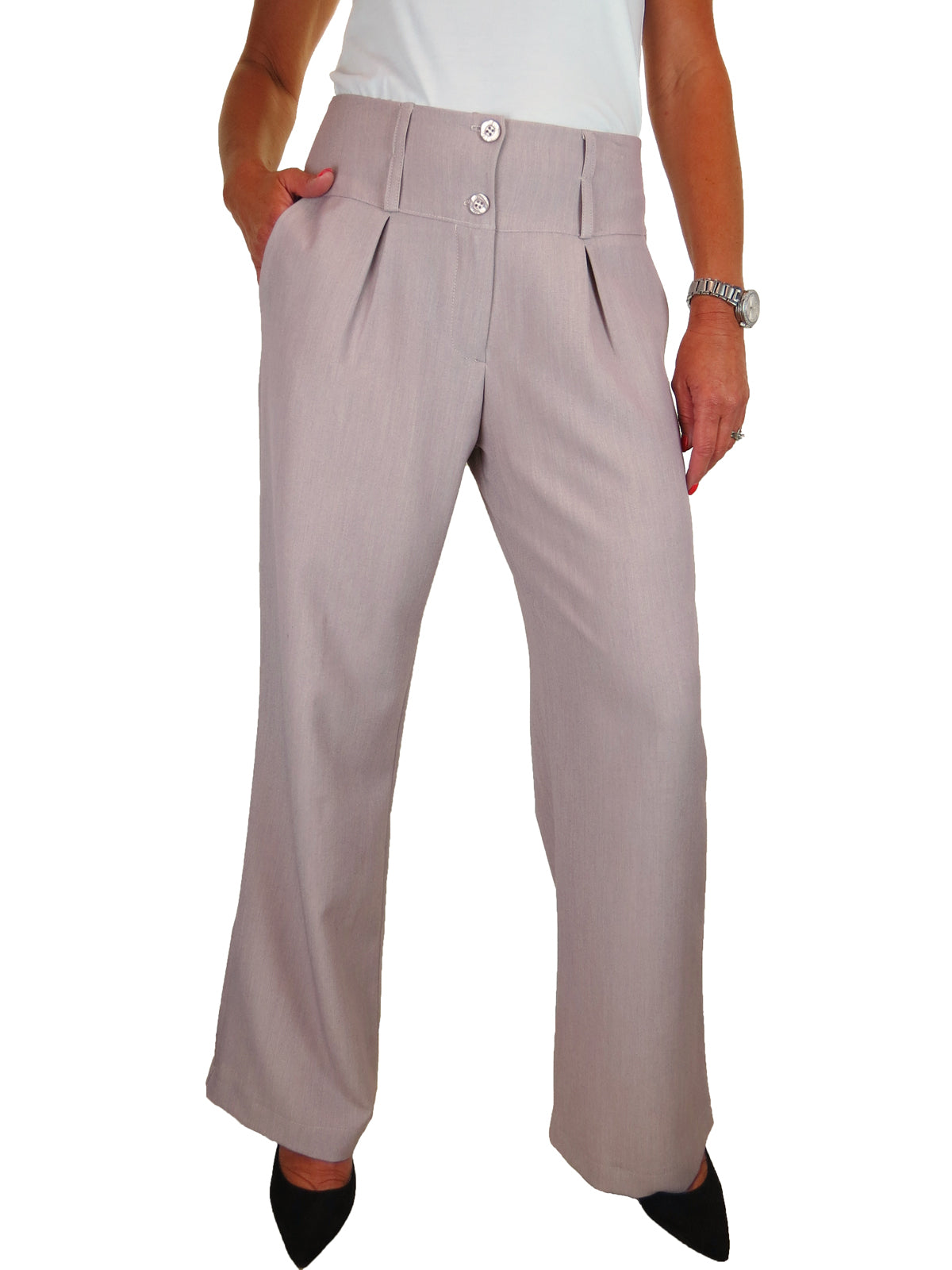 Ladies Wide Leg Smart Trouser Mauve Oatmeal