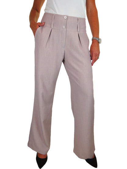 Ladies Wide Leg Smart Trouser Mauve Oatmeal