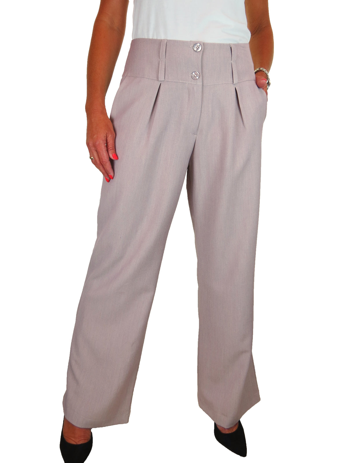 Ladies Wide Leg Smart Trouser Mauve Oatmeal
