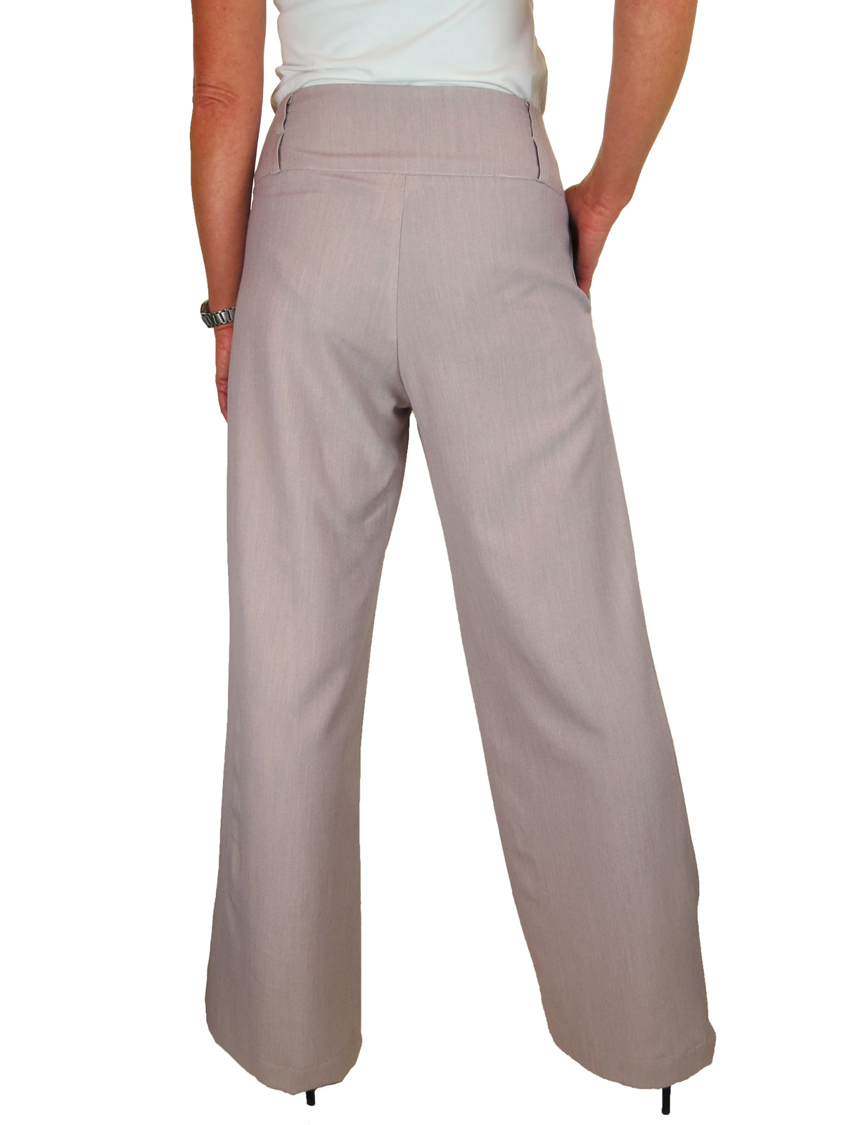 Ladies Wide Leg Smart Trouser Mauve Oatmeal