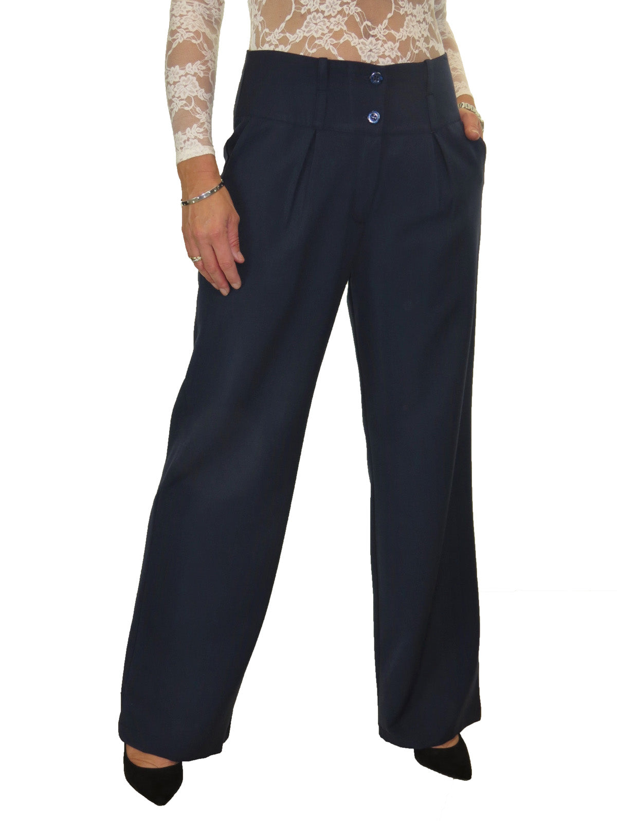 Ladies Wide Leg Smart Trouser Navy Blue