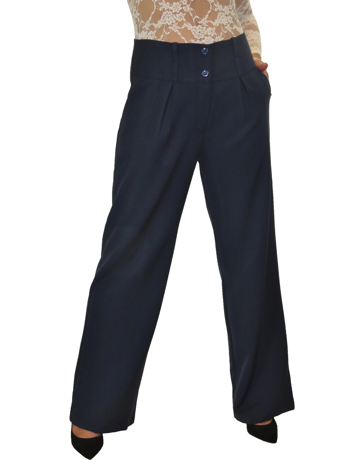 Ladies Wide Leg Smart Trouser Navy Blue
