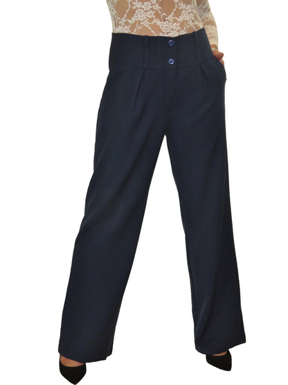 Ladies Wide Leg Smart Trouser Navy Blue