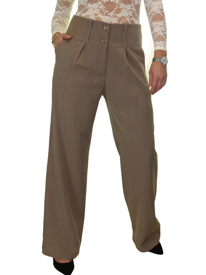 Ladies Wide Leg Smart Trouser Light Brown