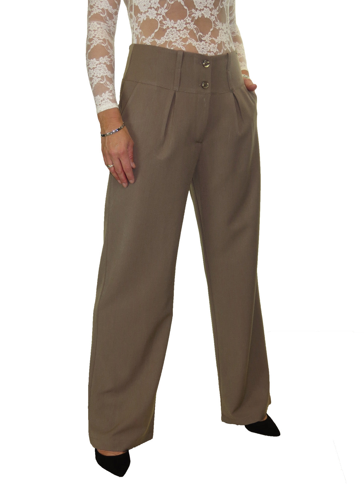 Ladies Wide Leg Smart Trouser Light Brown
