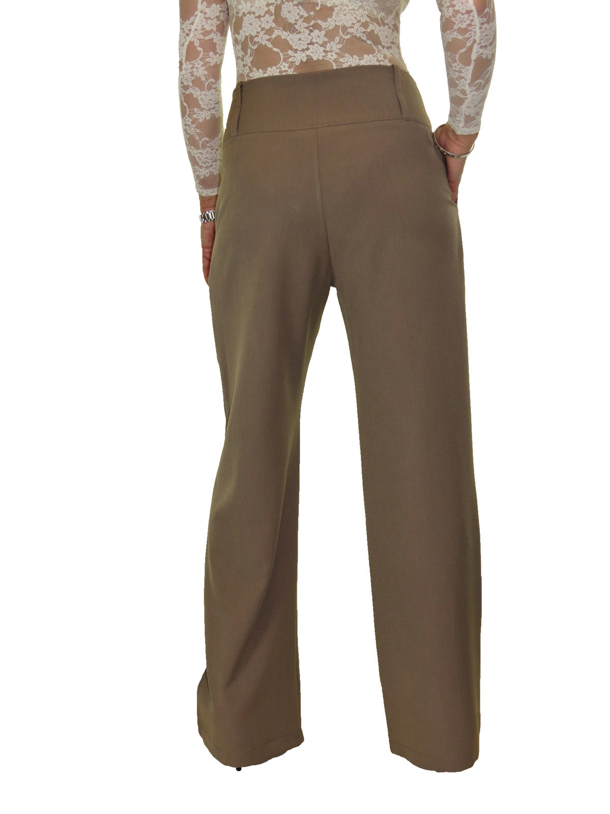 Ladies Wide Leg Smart Trouser Light Brown