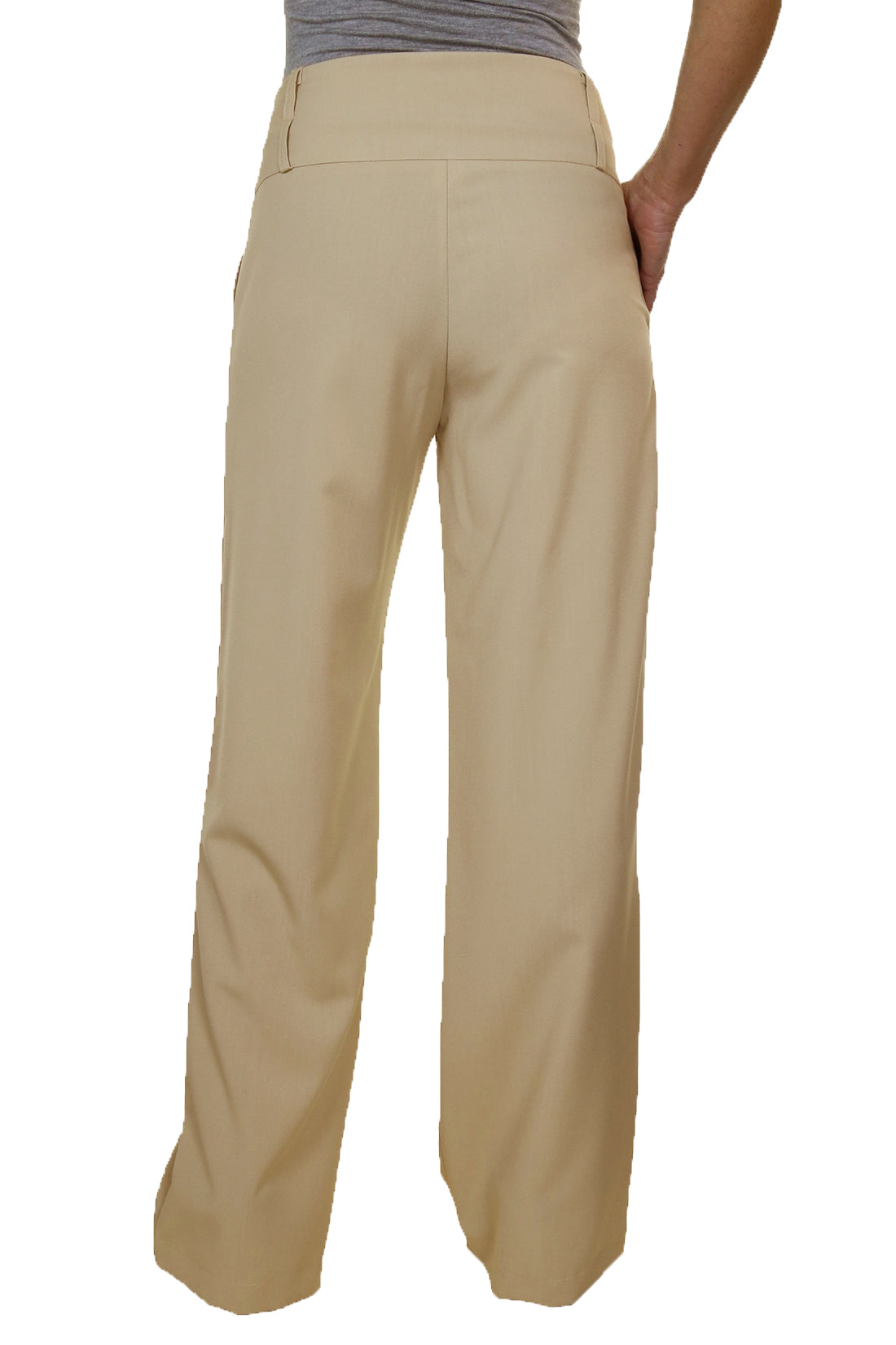 Ladies Wide Leg Smart Trouser Beige