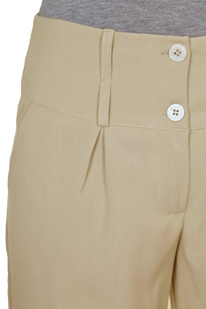 Ladies Wide Leg Smart Trouser Beige